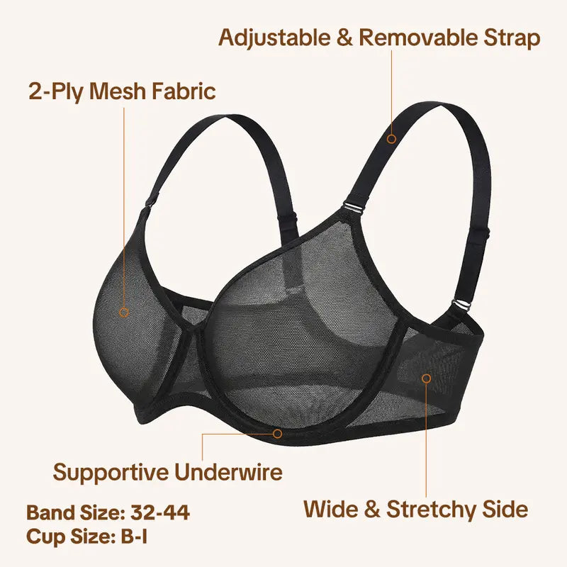 Seraphina Air Light Breathable Sheer Mesh Halter Bra Plus Size