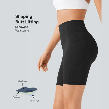 UltraSculpt High Waisted Scrunch Butt Lifting Tummy Control Pocket Shaping Workout Biker Shorts 5"/7"