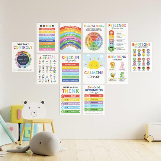 12 Pcs Calming Posters – ESL, Emotions Chart