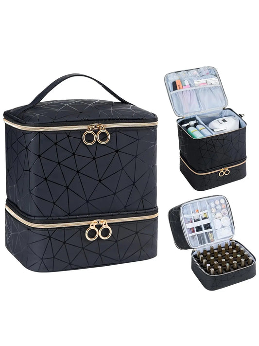 Double-Layer Quilted Nail Polish Storage Bag