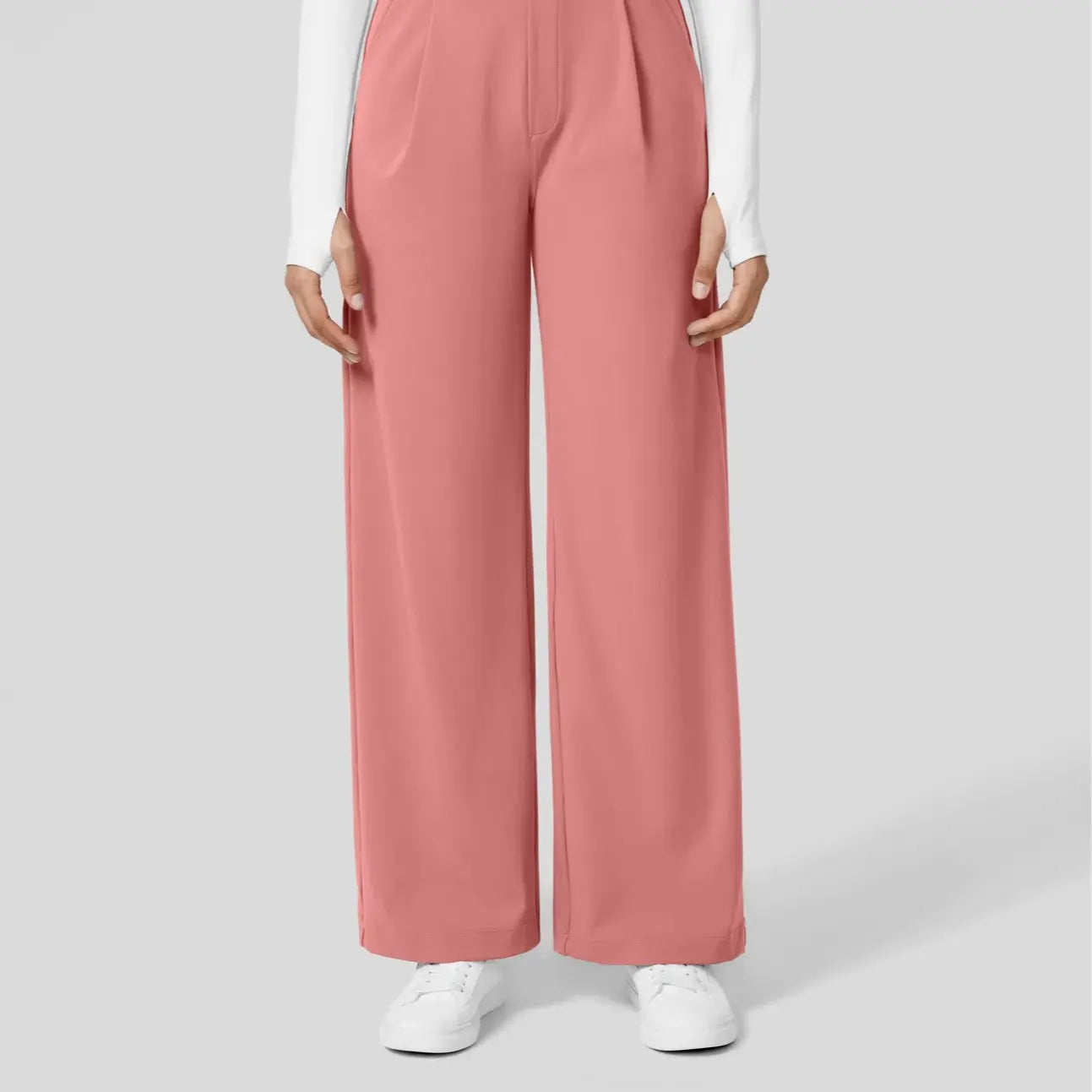 Flex High Waisted Plicated Side Pocket Straight Leg Work Pants