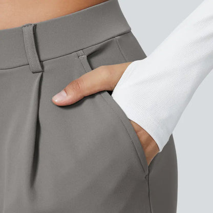 Flex High Waisted Plicated Side Pocket Straight Leg Work Pants