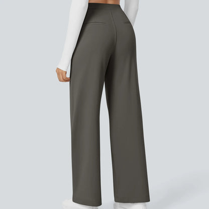 Flex High Waisted Plicated Side Pocket Straight Leg Work Pants