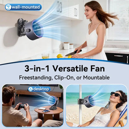 4000mAh Rechargeable Portable Clip on Fan-100-Speed Touch Control, LED Display, 360° Rotate Quiet Turbo Desk Fan