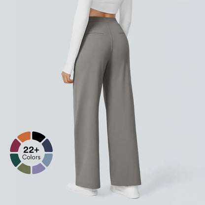 Flex High Waisted Plicated Side Pocket Straight Leg Work Pants