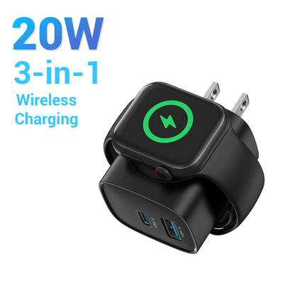 TOPADRE 3-in-1 Magnetic Wireless Cordless PD USB-C Wall Charger Block