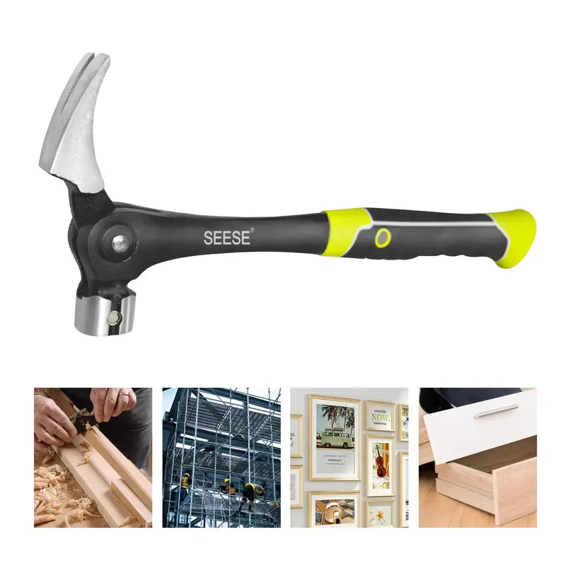 SEESE 16oz Claw Hammer with Magnetic Nail Starter,Indexing Rip Claw,Forged Steel Head,Shock-Absorbing TPR Grip